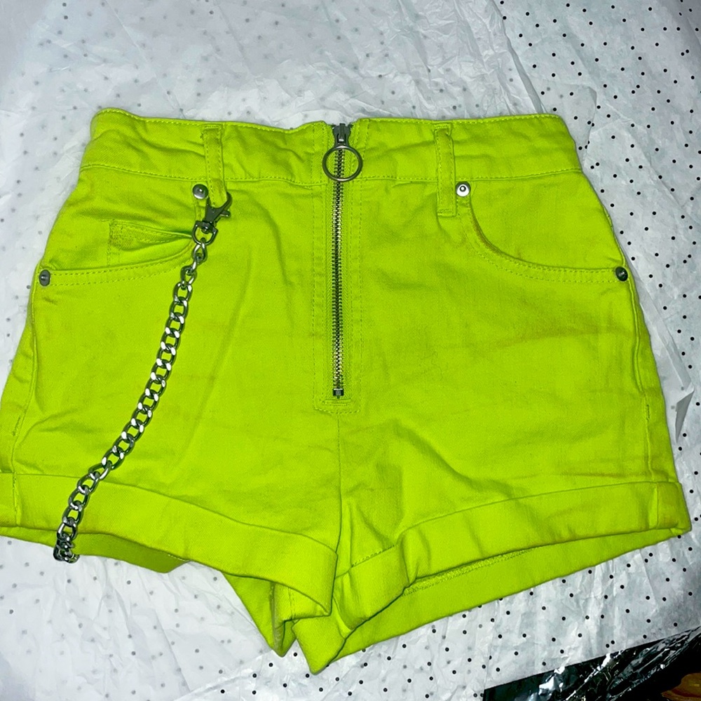 Forever 21 Lime Green Rocker Zipper Shorts